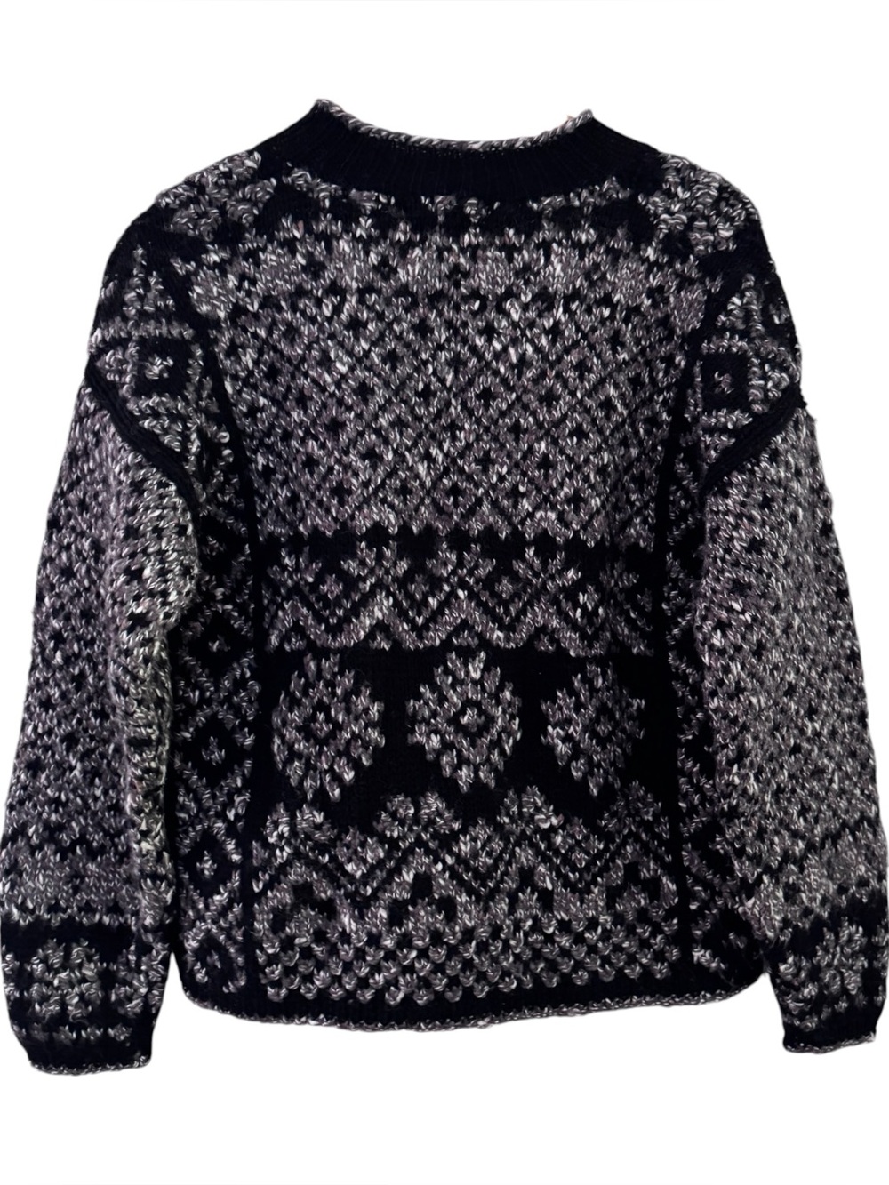Vintage 90s GAP Hand Knit Wool Sweater S Black Gray Fair Isle Nordic Chunky
